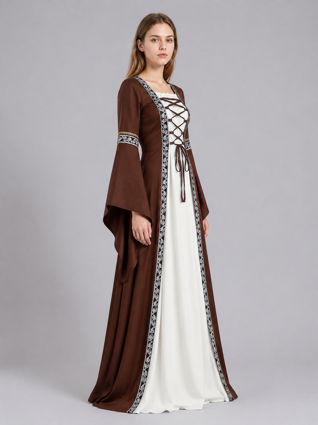 Medieval Brown Dress with White Insert side view