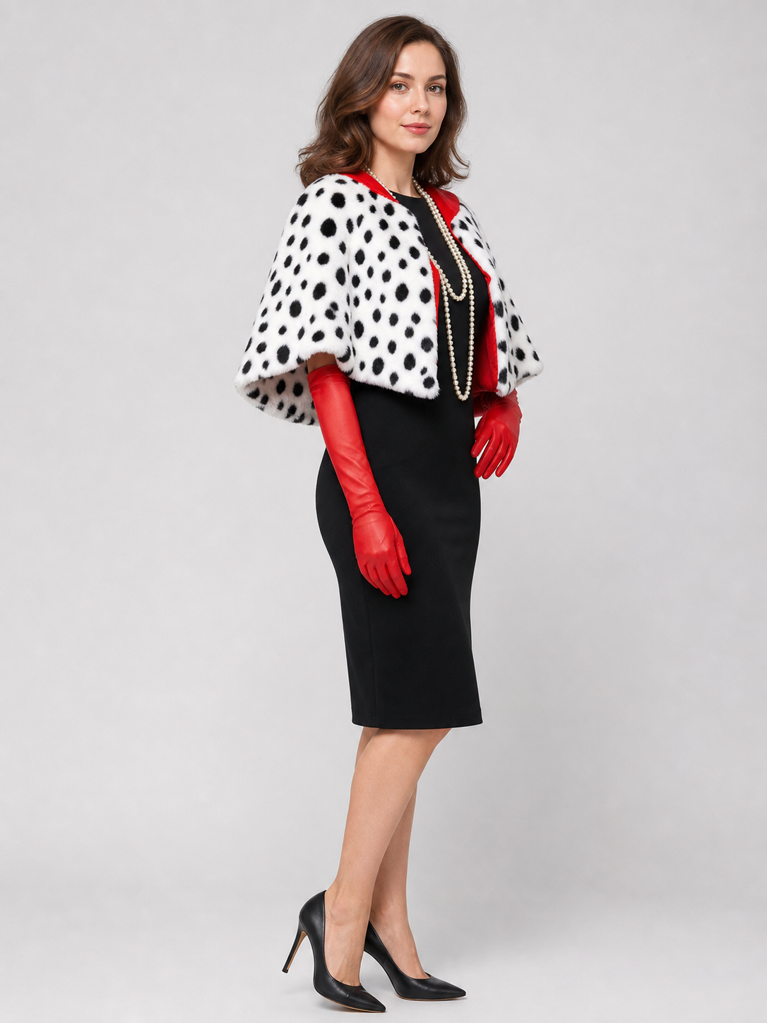 Cruella Halloween Costume with Wig and Cape