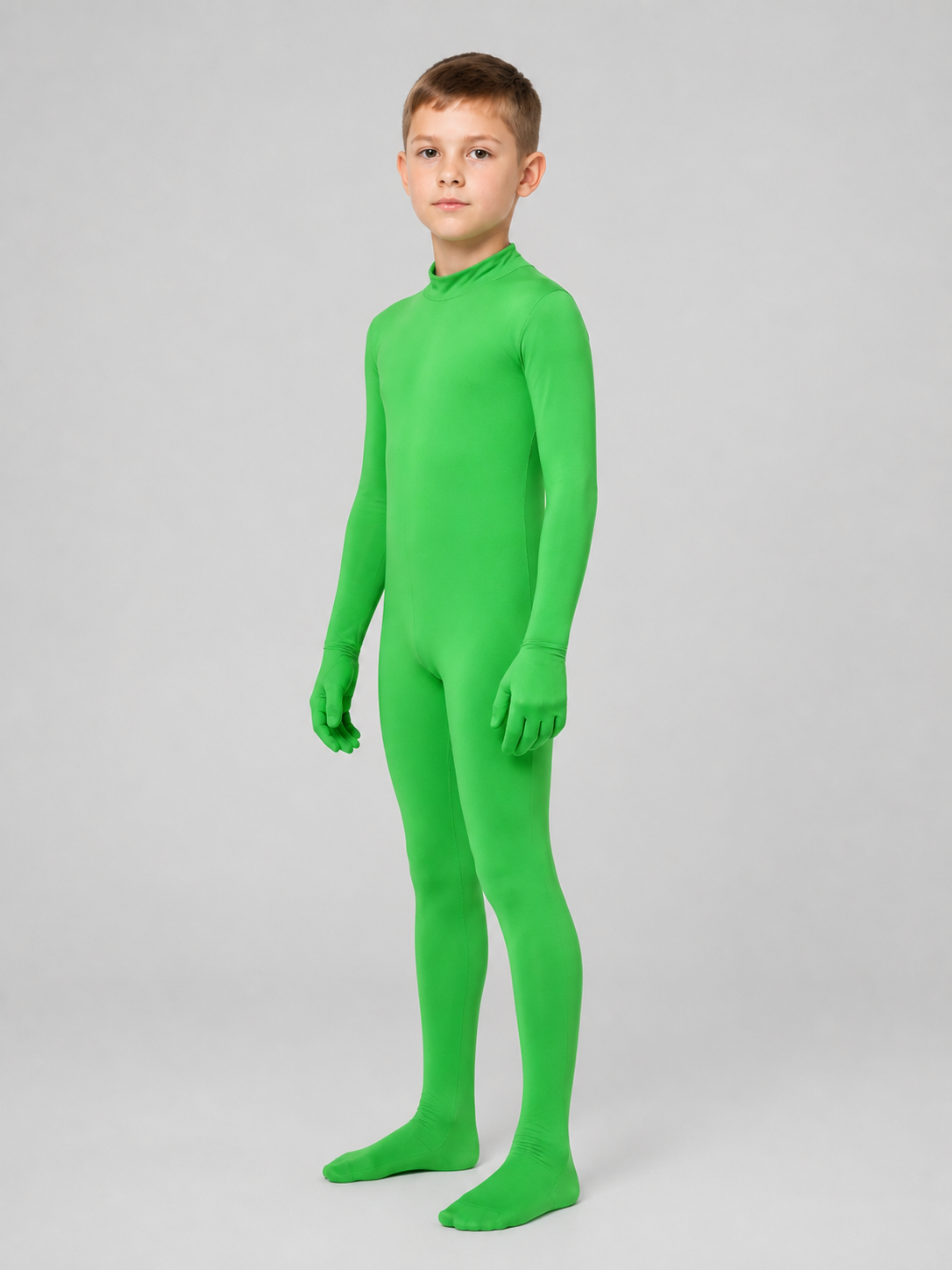 Green Alien Cosplay Jumpsuit with Hood side view