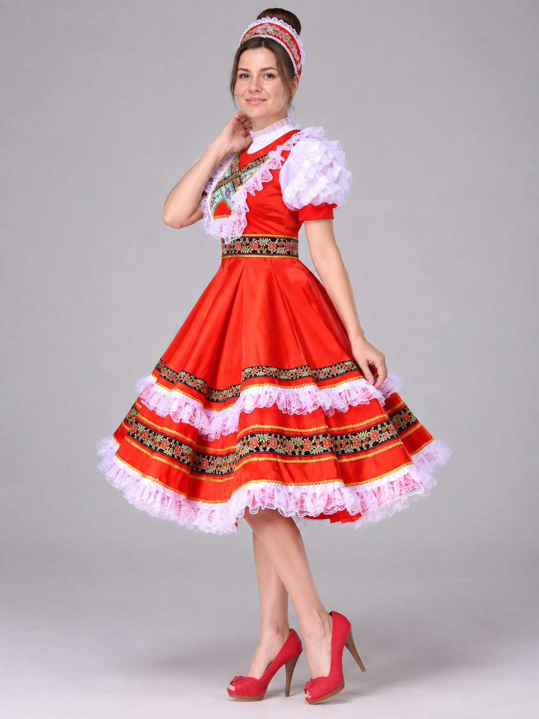 Stage costume for Russian folk dance, red
