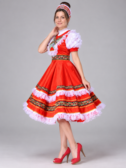 Stage costume for Russian folk dance, red