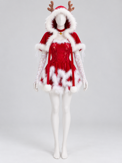Hooded Costume with Reindeer Antlers side view