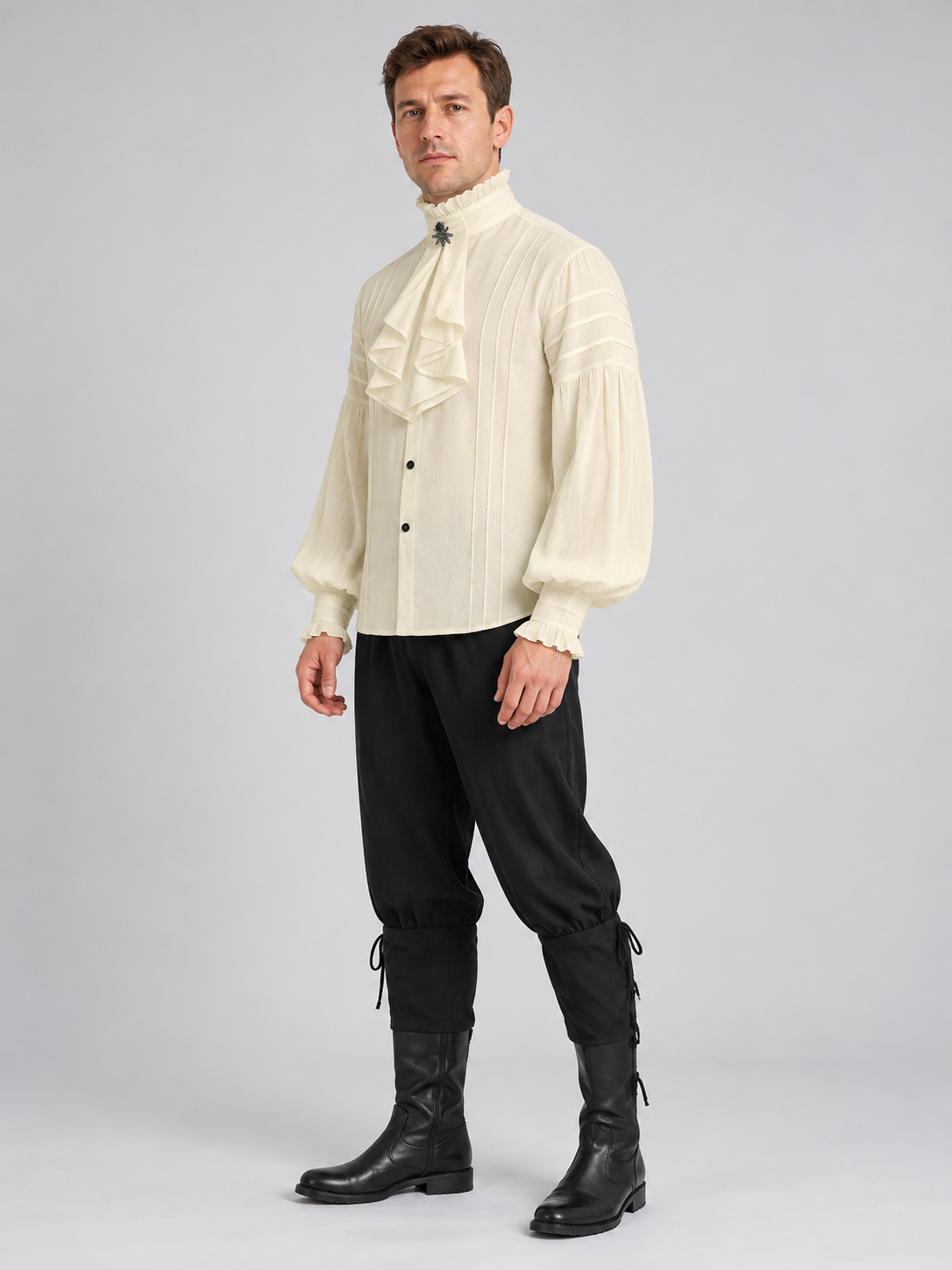 Suit with Shirt and Pants, Jabot, Beige