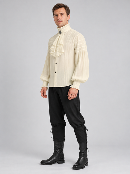 Suit with Shirt and Pants, Jabot, Beige