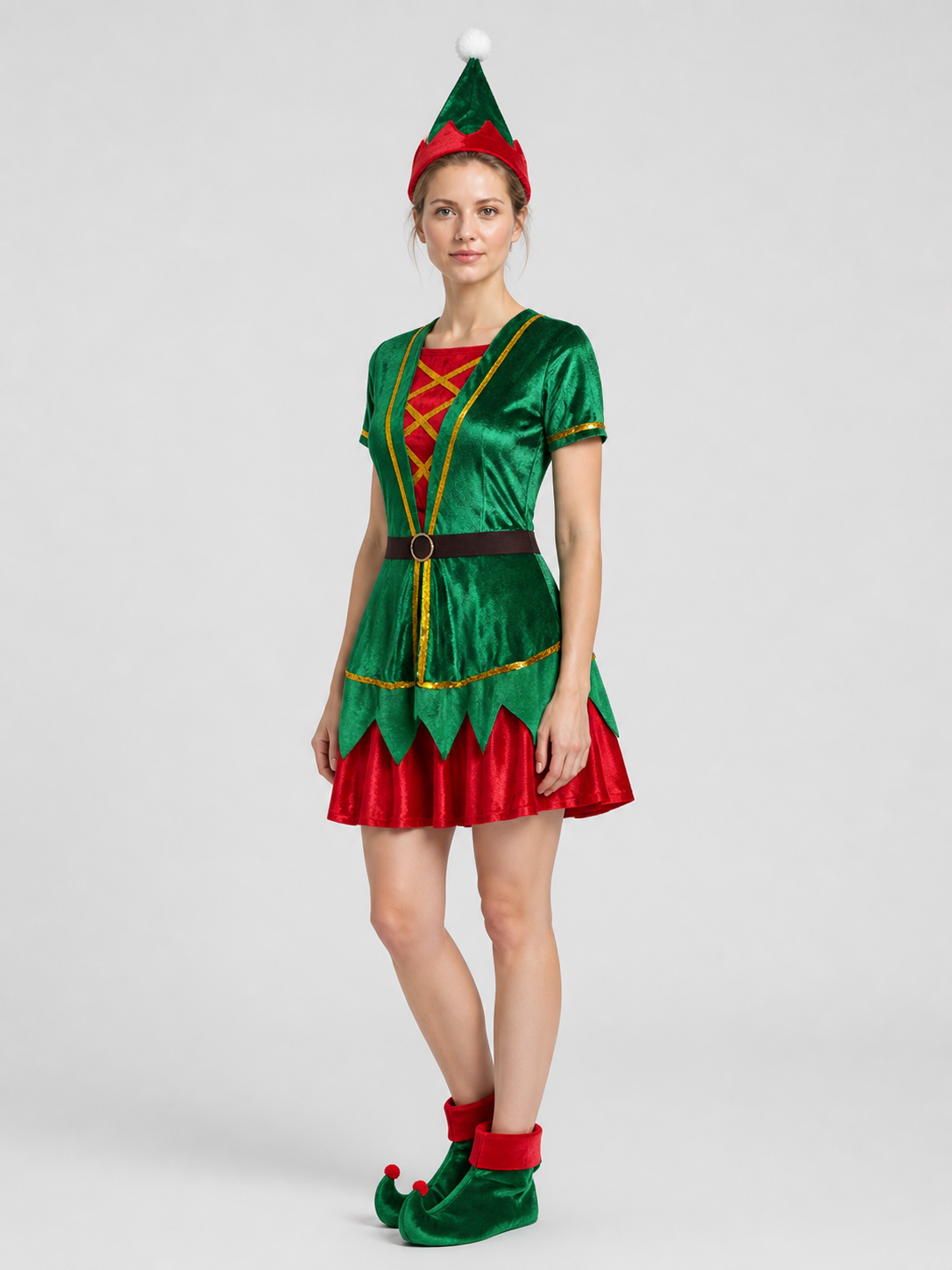 Christmas Elf Costume — Green Dress and Hat side view