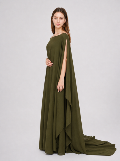 Fantasy-Style Dress with a Draped Skirt and Train
