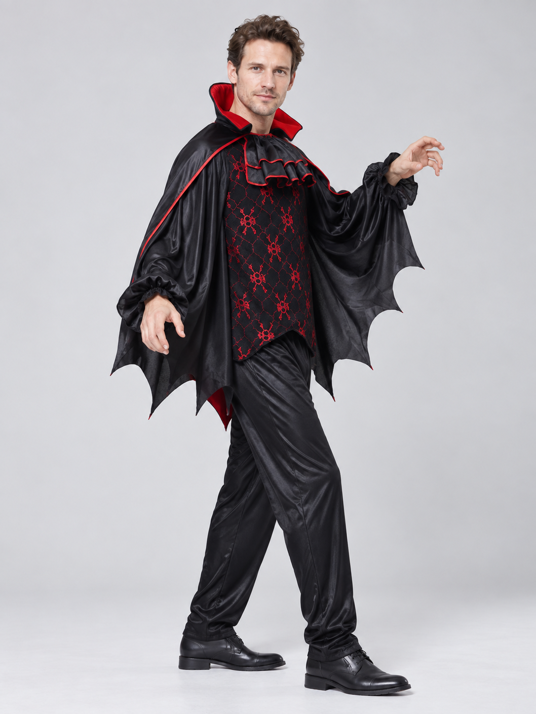 Vampire Costume with Cape and Red Trim