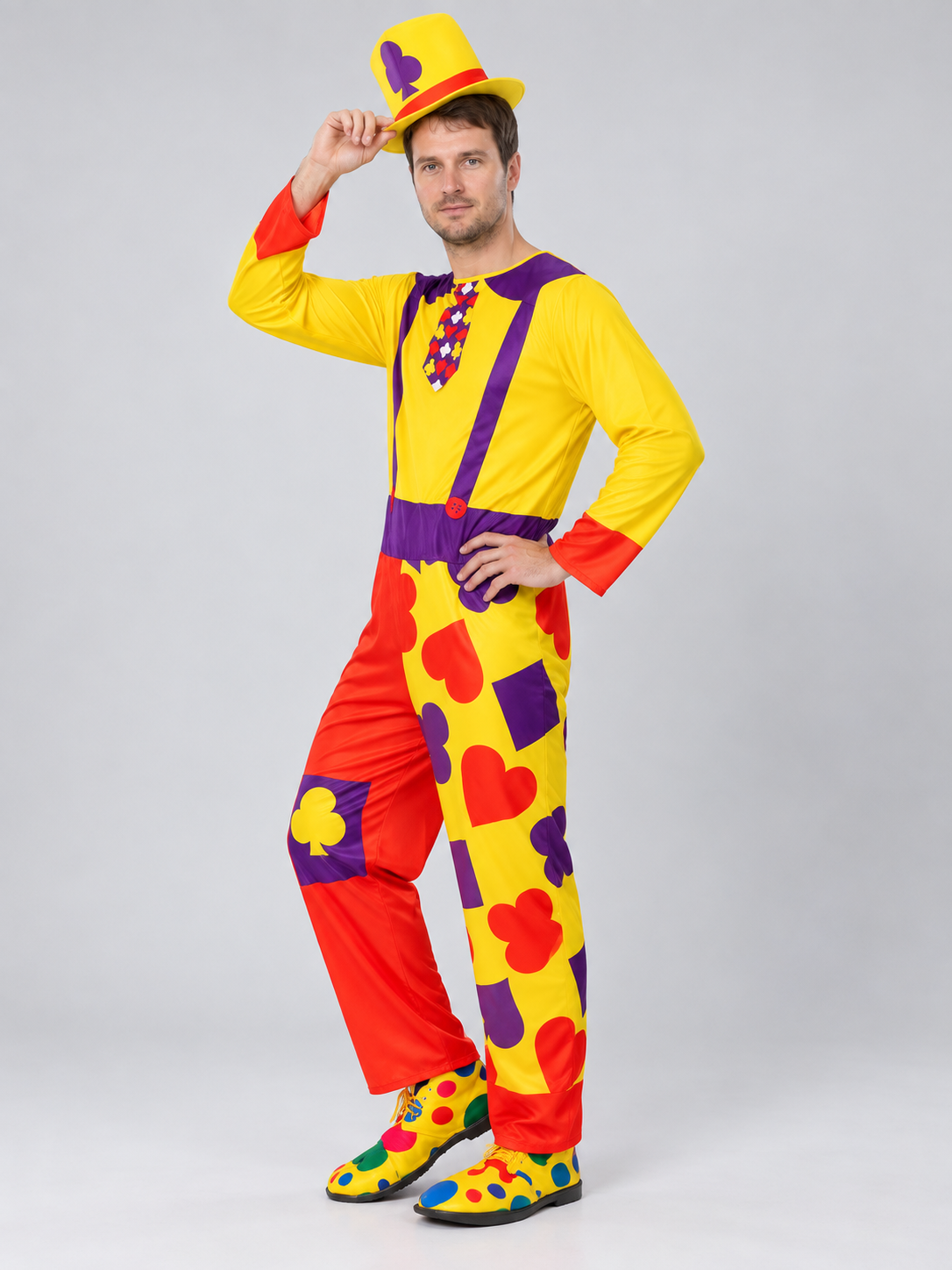 Clown Costume with Bright Pants and Yellow Hat
