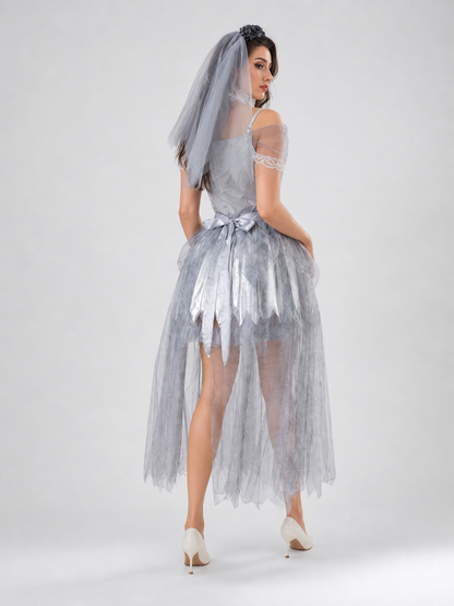 Wedding Costume with Veil and Layered Skirt
