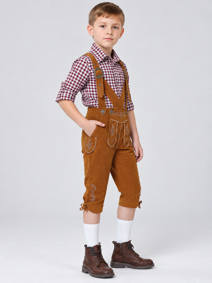 Children's Bavarian-Style Costume, Plaid, Shorts with Suspenders