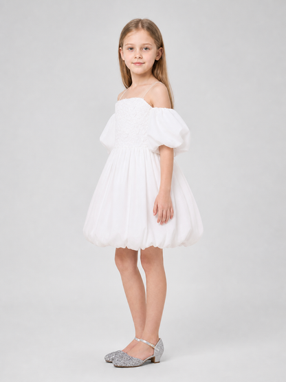 Children's Dress with a Full Skirt and Floral Decor side view