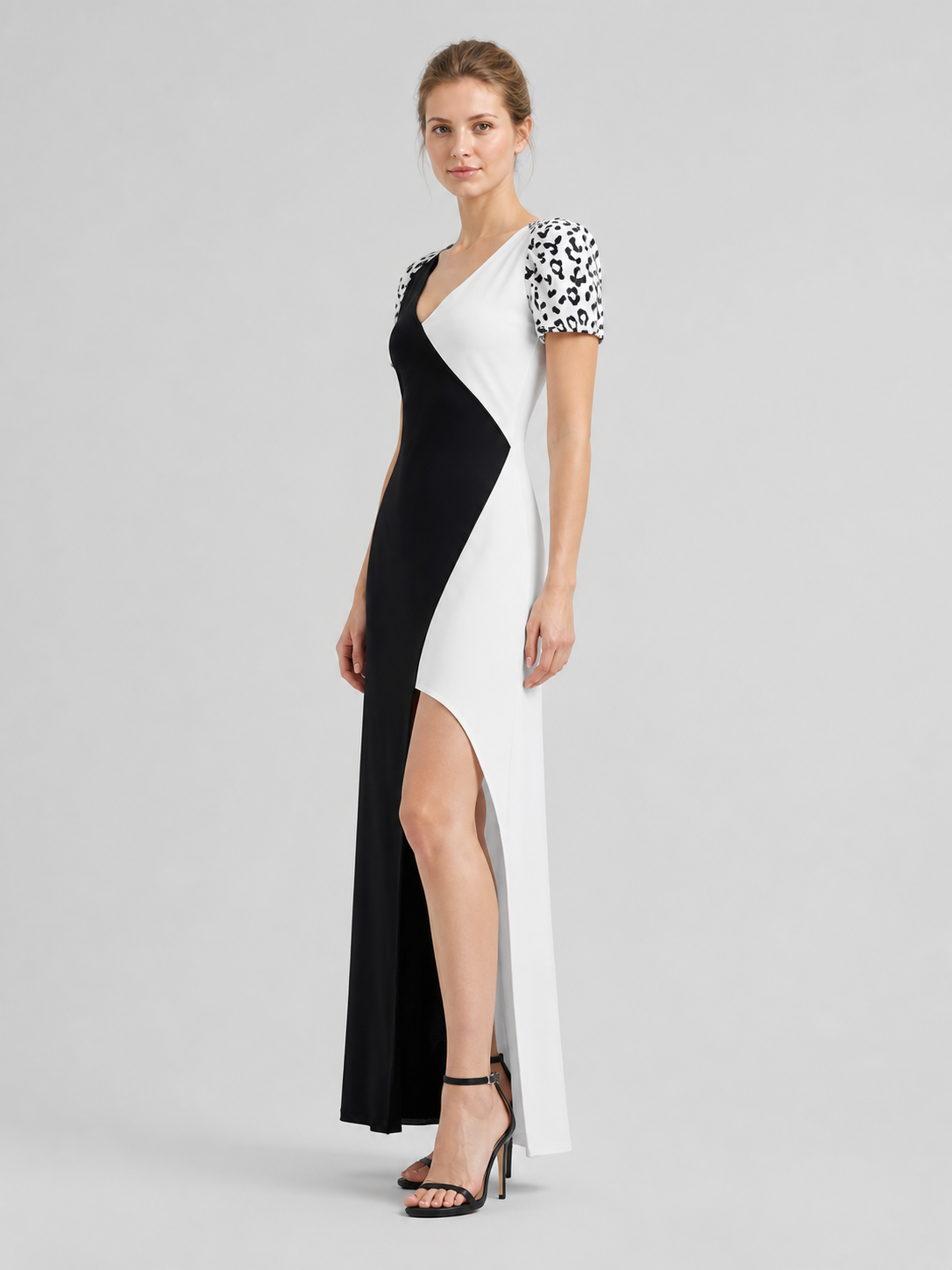 Black-and-White Asymmetrical Leopard Print Dress for Cosplay side view