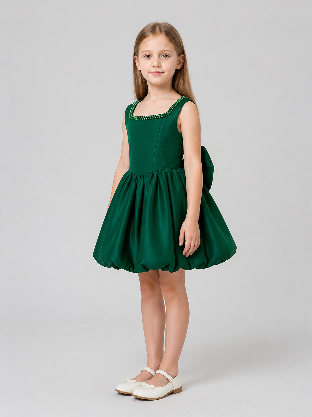 Emerald Princess Dress with a Full Skirt and Rhinestones side view