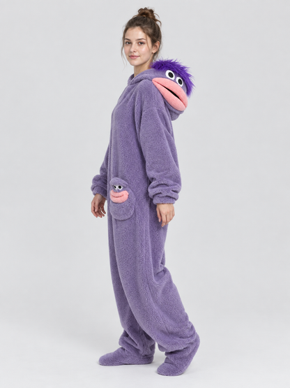 Purple Insulated Jumpsuit Pajama with a Voluminous Mouth