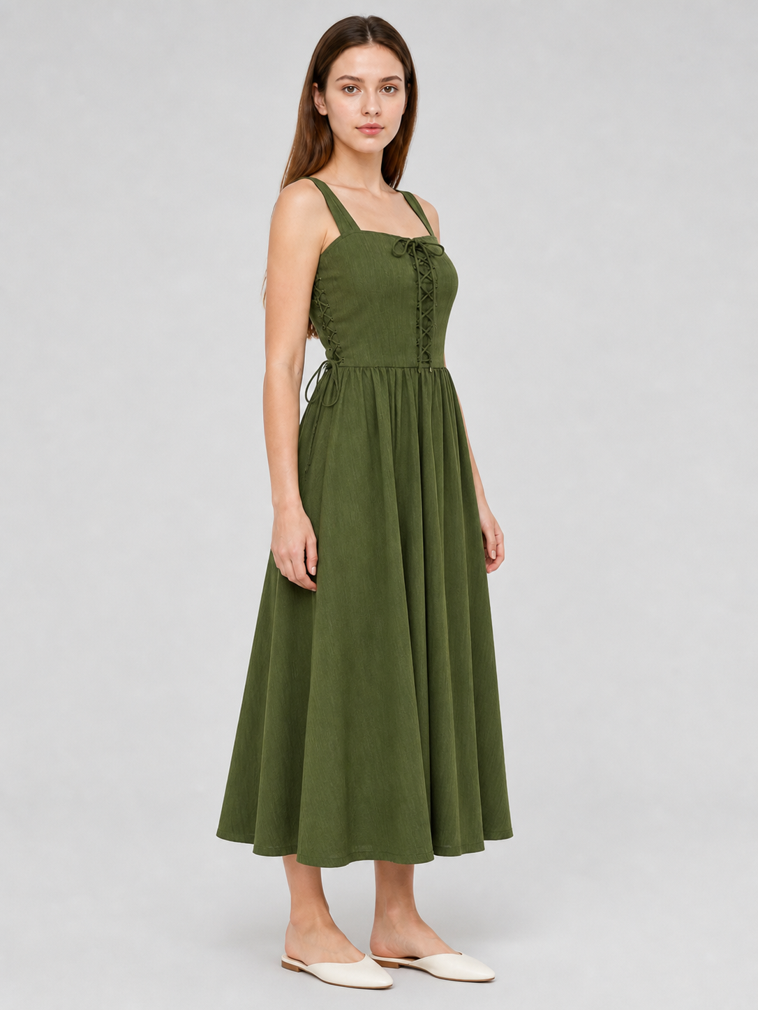 Olive Green Medieval Pinafore Dress