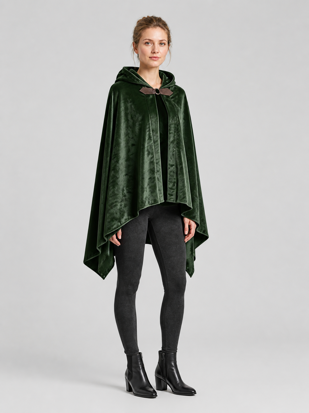 Hooded Elf Cloak with Bow for Cosplay, Green side view