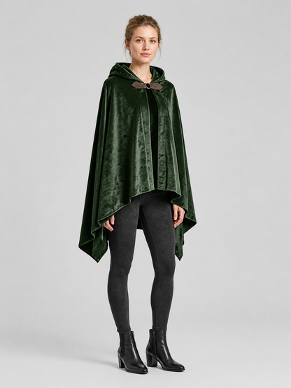 Hooded Elf Cloak with Bow for Cosplay, Green side view