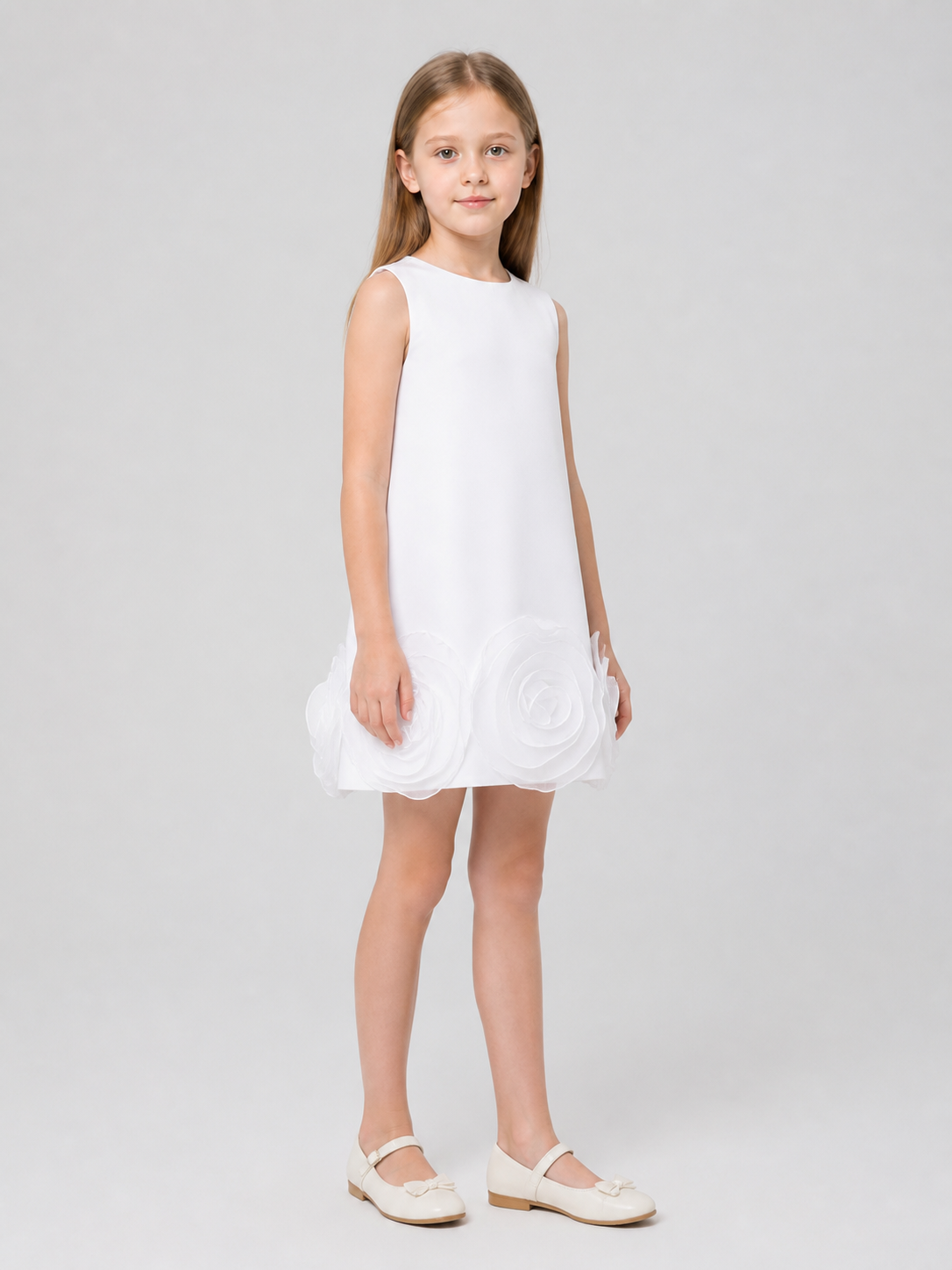Girls' Dressy Sleeveless Dress with 3D Rose Appliqués side view