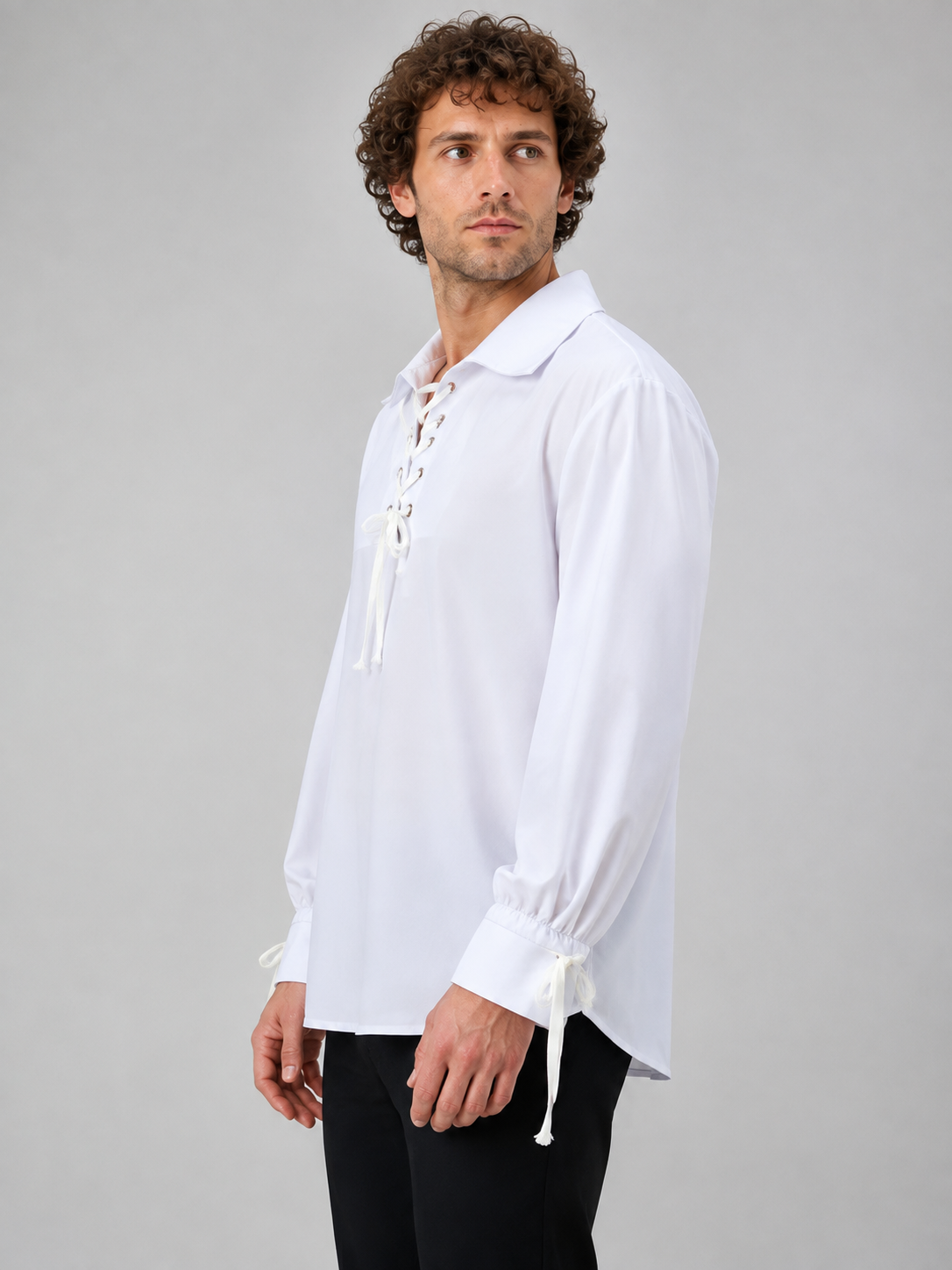 White Medieval Lace-Up Shirt side view