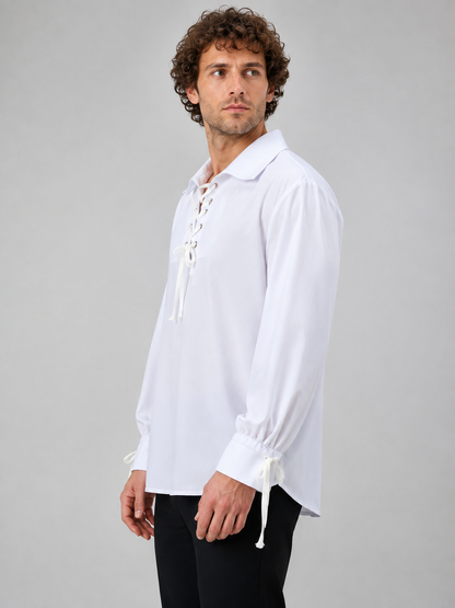 White Medieval Lace-Up Shirt side view