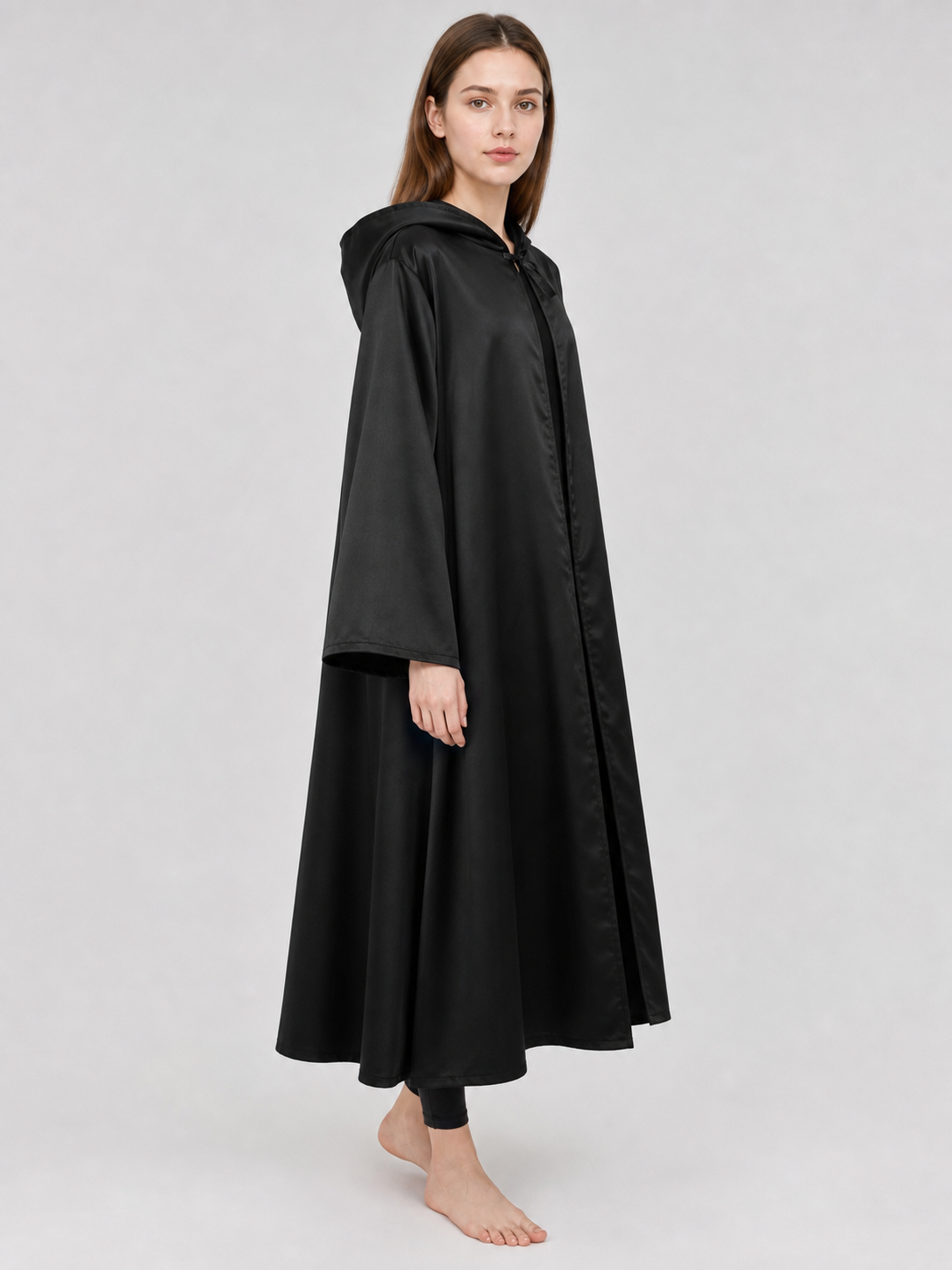 Black Hooded Cosplay Cloak with Wide Sleeves