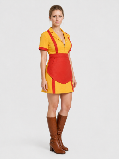 “2 Broke Girls” Cosplay Costume with Dress and Apron side view
