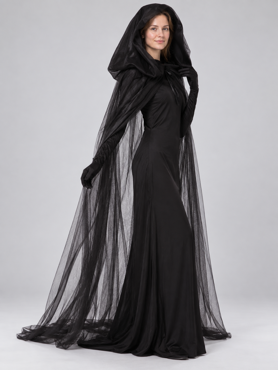 Black Ghost Carnival Costume with Hood and Dress