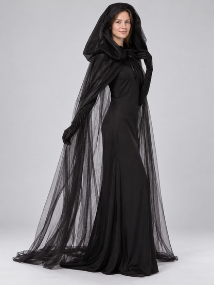 Black Ghost Carnival Costume with Hood and Dress