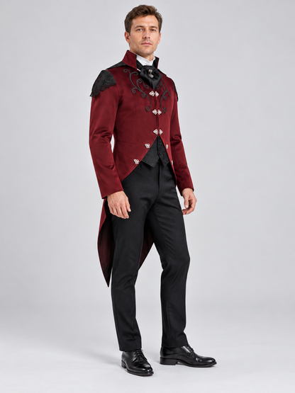 Gothic Tailcoat Burgundy with High Collar