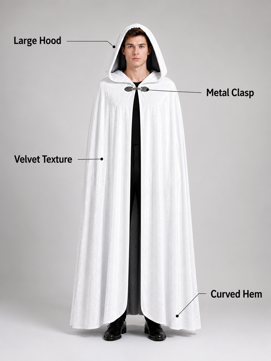 Long White Hooded Carnival Cloak