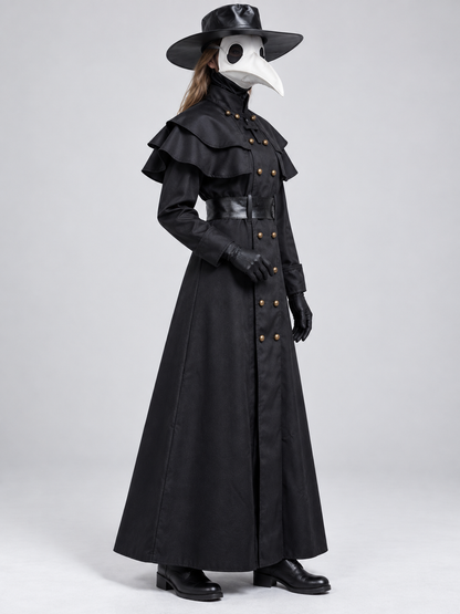 Black Plague Doctor Costume with Mask and Hat for Cosplay