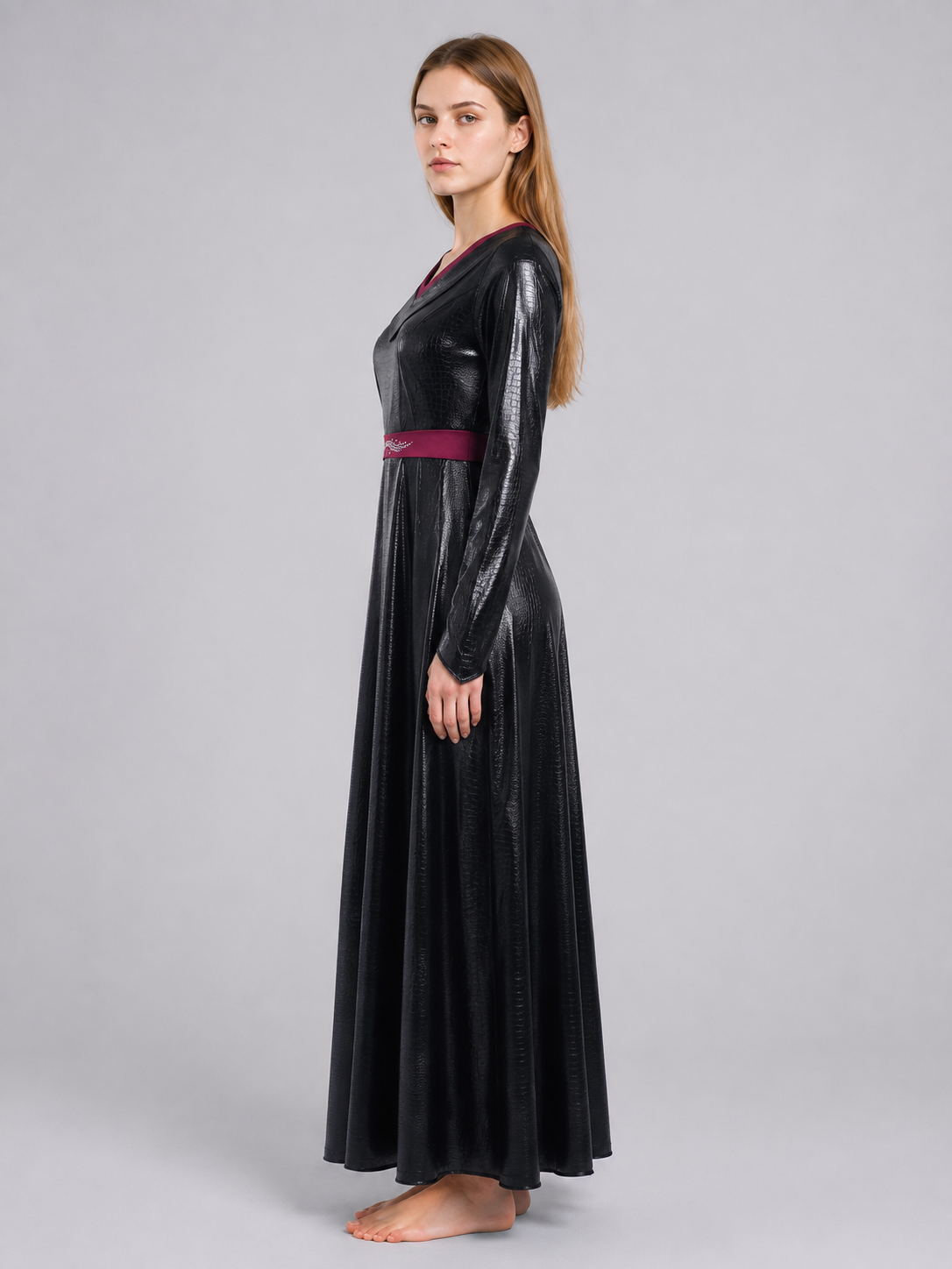 Costume Maxi Dress with Burgundy Belt side view