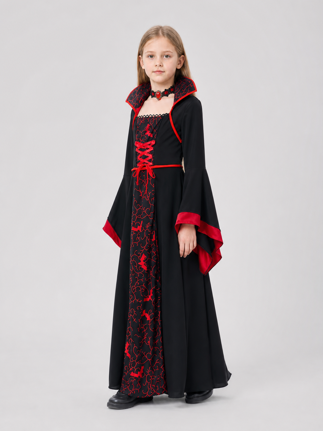 Black Halloween Vampire Dress with Wide Sleeves