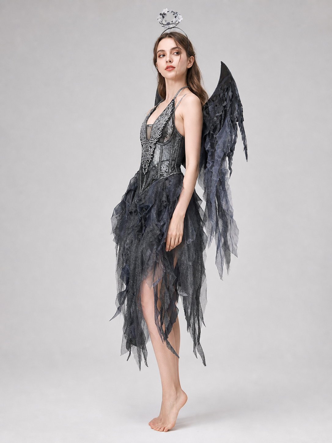 Gothic Costume with Wings and Headpiece