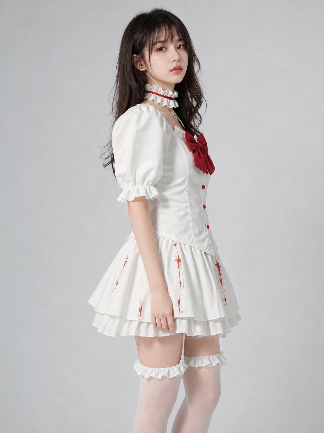 Gothic Cosplay Dress with Bow and Ruffles