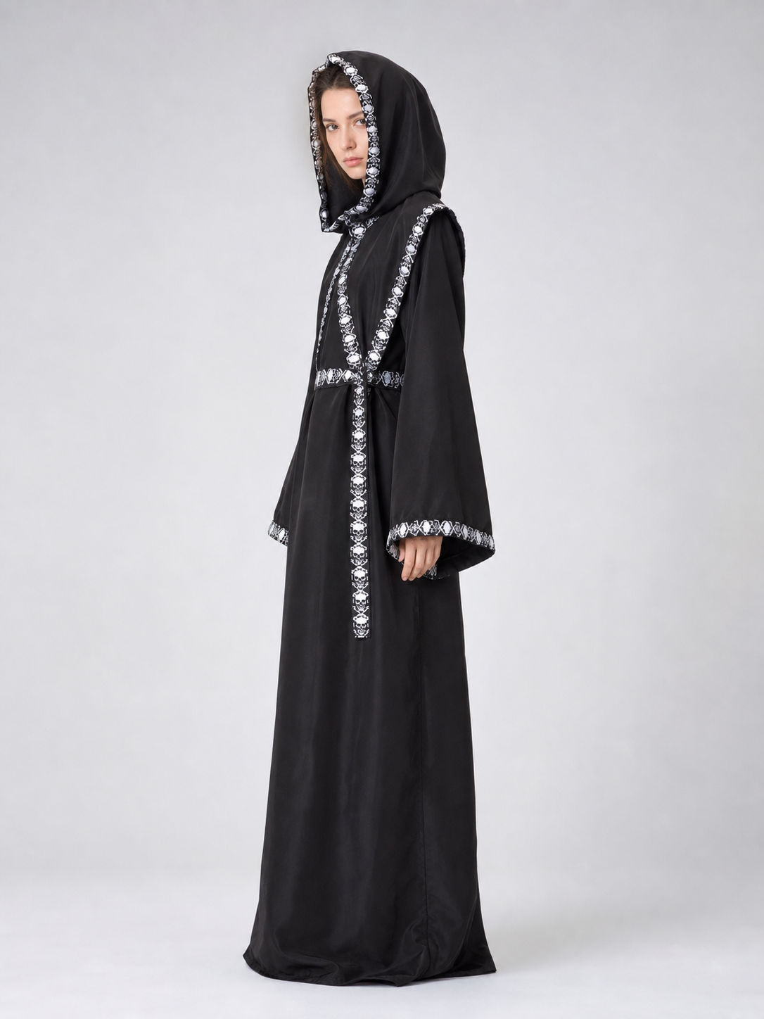 Carnival costume: long hooded robe with belt