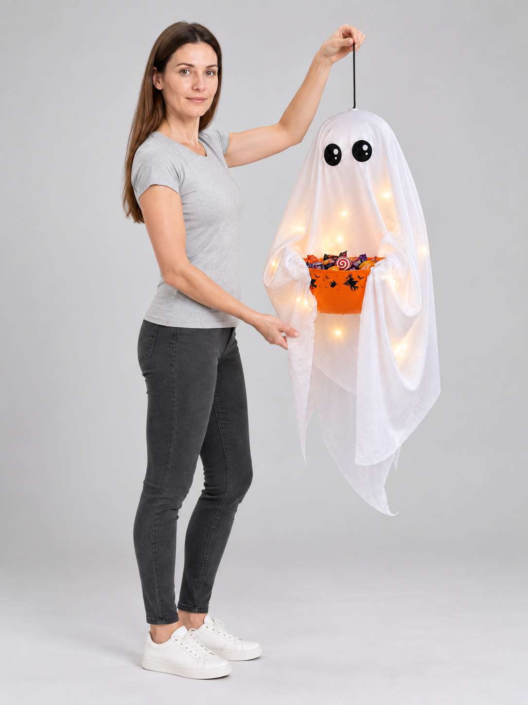 Halloween Hanging Decoration Glowing Ghost with Bowl