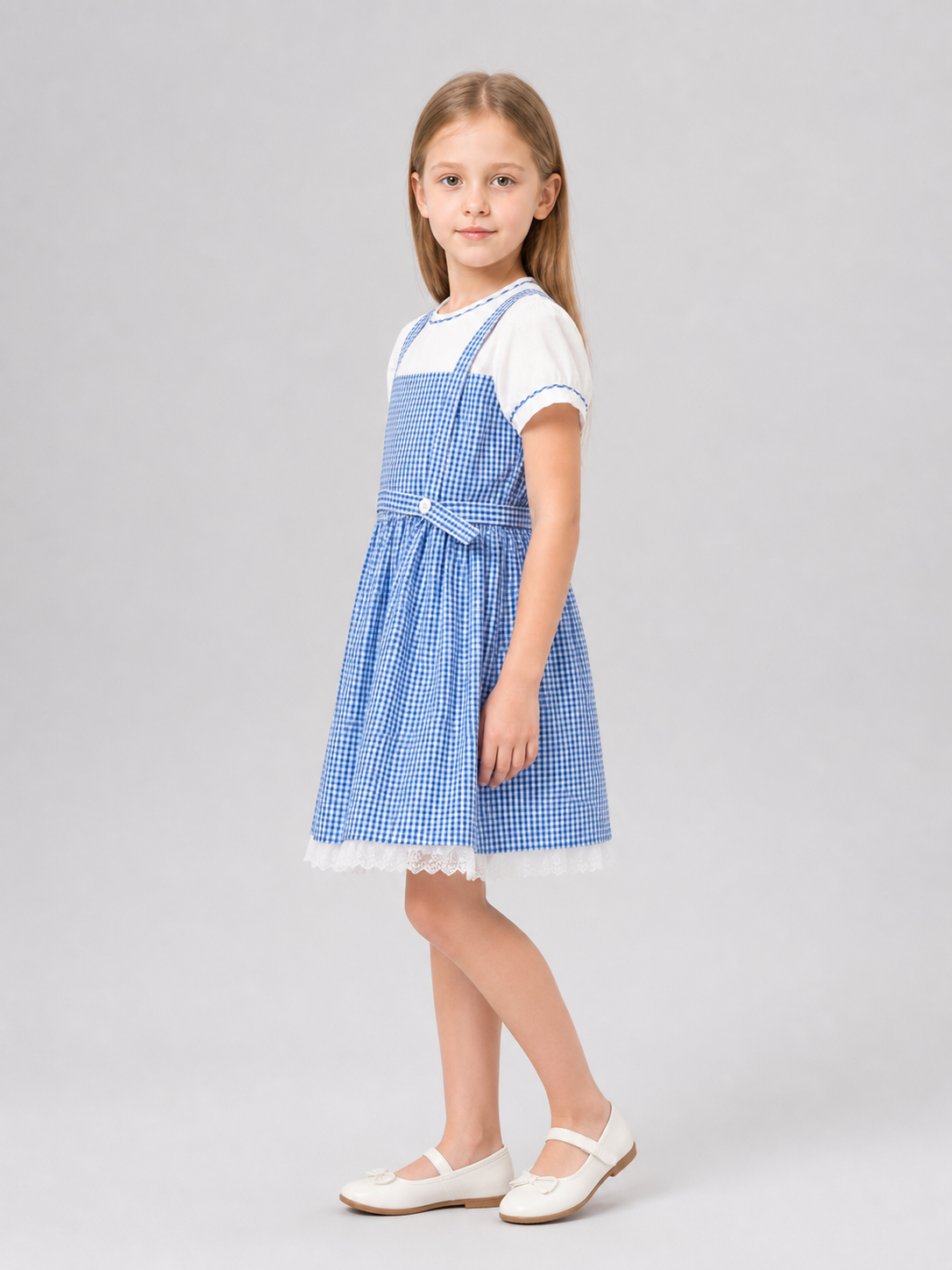 Blue-and-White Plaid Cosplay Pinafore Dress