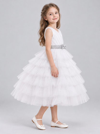 Children's Dress with a Tiered Skirt and V-Shaped Bodice side view