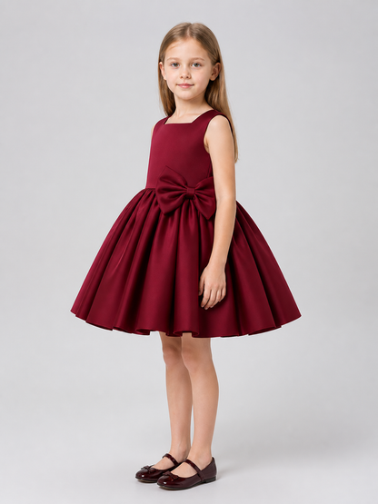 Burgundy Princess Dress for Girls with Bow side view