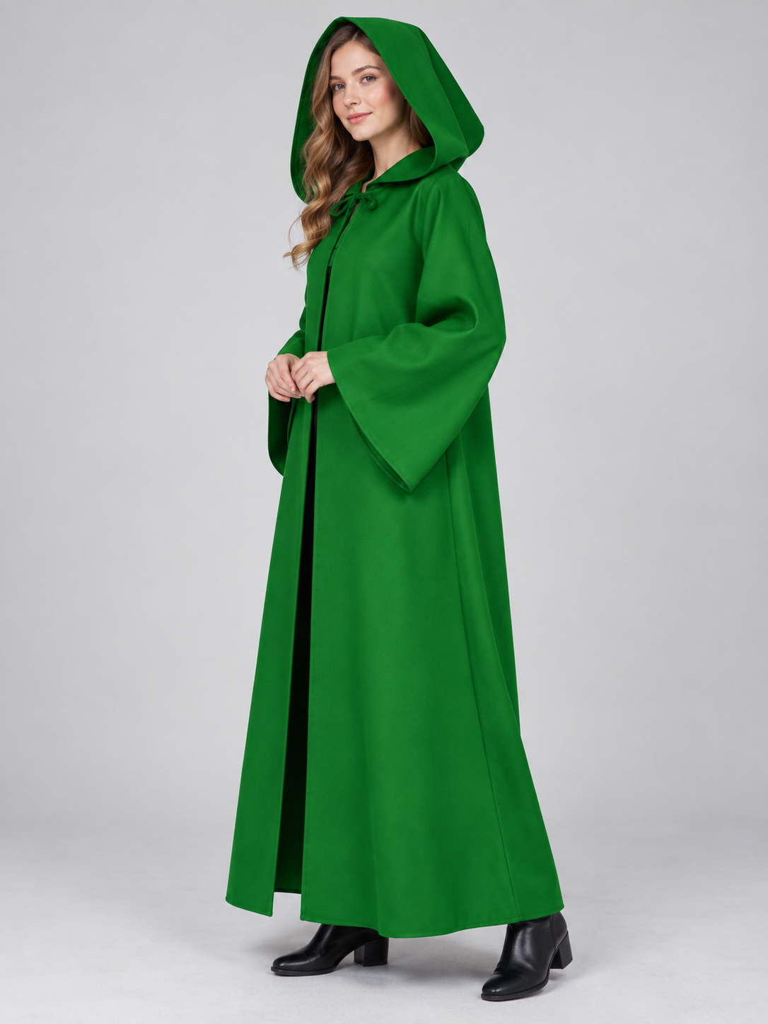 Long hooded cloak, green, loose fit