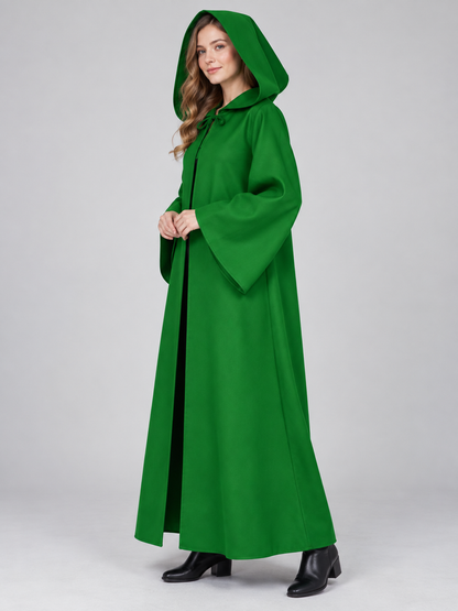 Long hooded cloak, green, loose fit