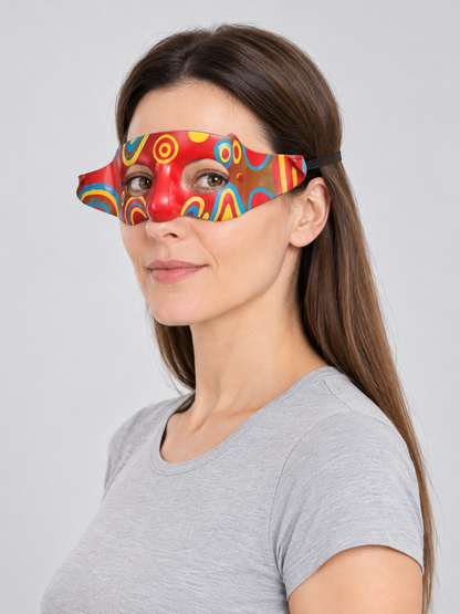 Red Carnival Mask with Multicolored Pattern side view