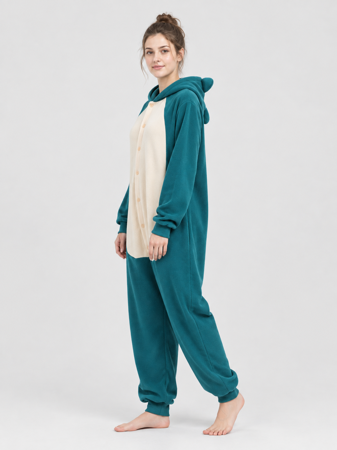Turquoise Fleece Hooded Pajama Jumpsuit with Ears