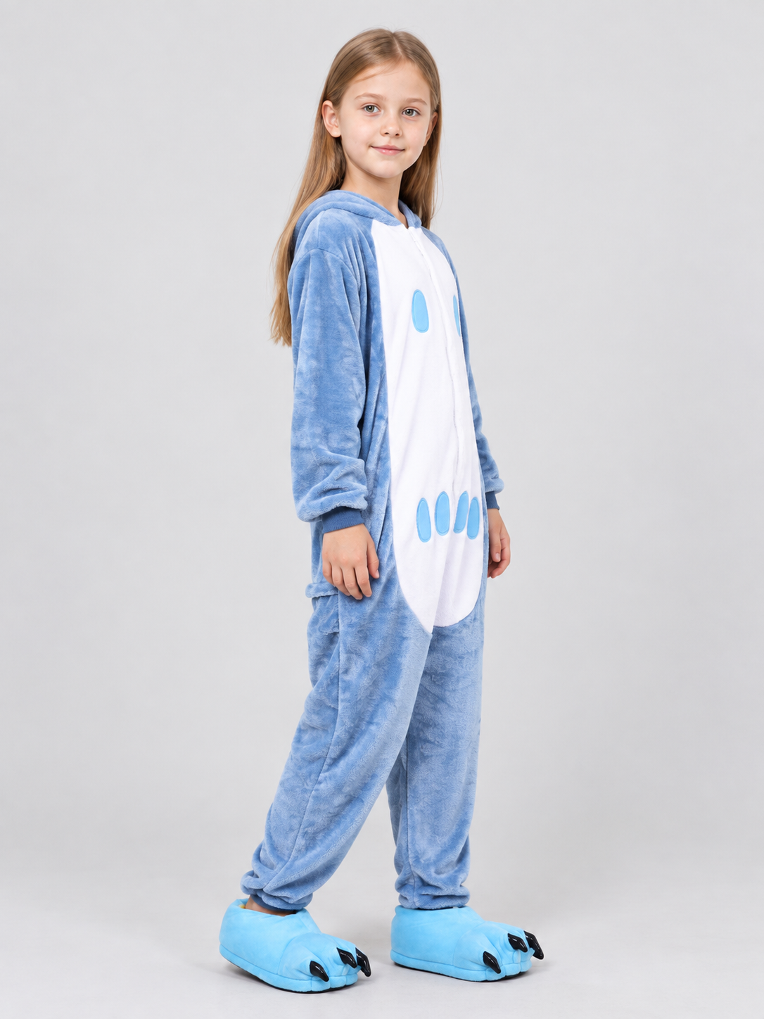 Blue and White Flannel Pajama Jumpsuit with Pockets