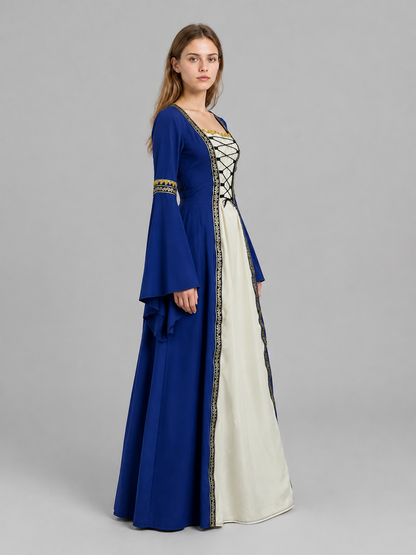 Long Dress with a Square Neckline and Lace-Up Detail side view