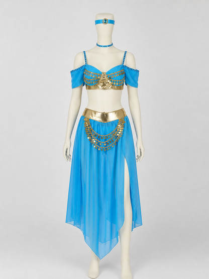 Aladdin and Jasmine Stage Costume, Blue with Gold, M-XL side view