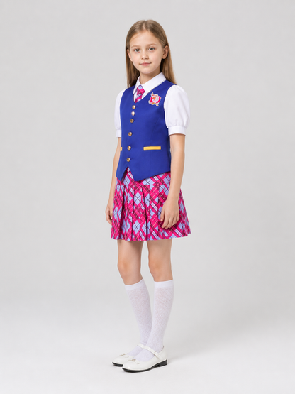 Barbie Cosplay Dress with Vest and Tie, Pleated side view