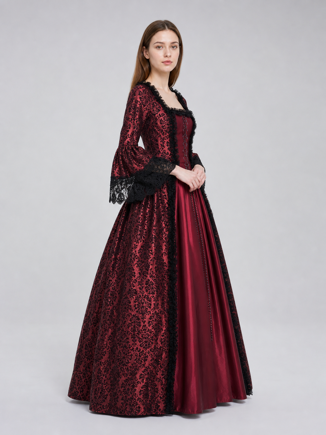 Renaissance Dress with Lace Sleeves and Cords