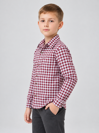 Kids' Long-Sleeve Plaid Shirt in Burgundy